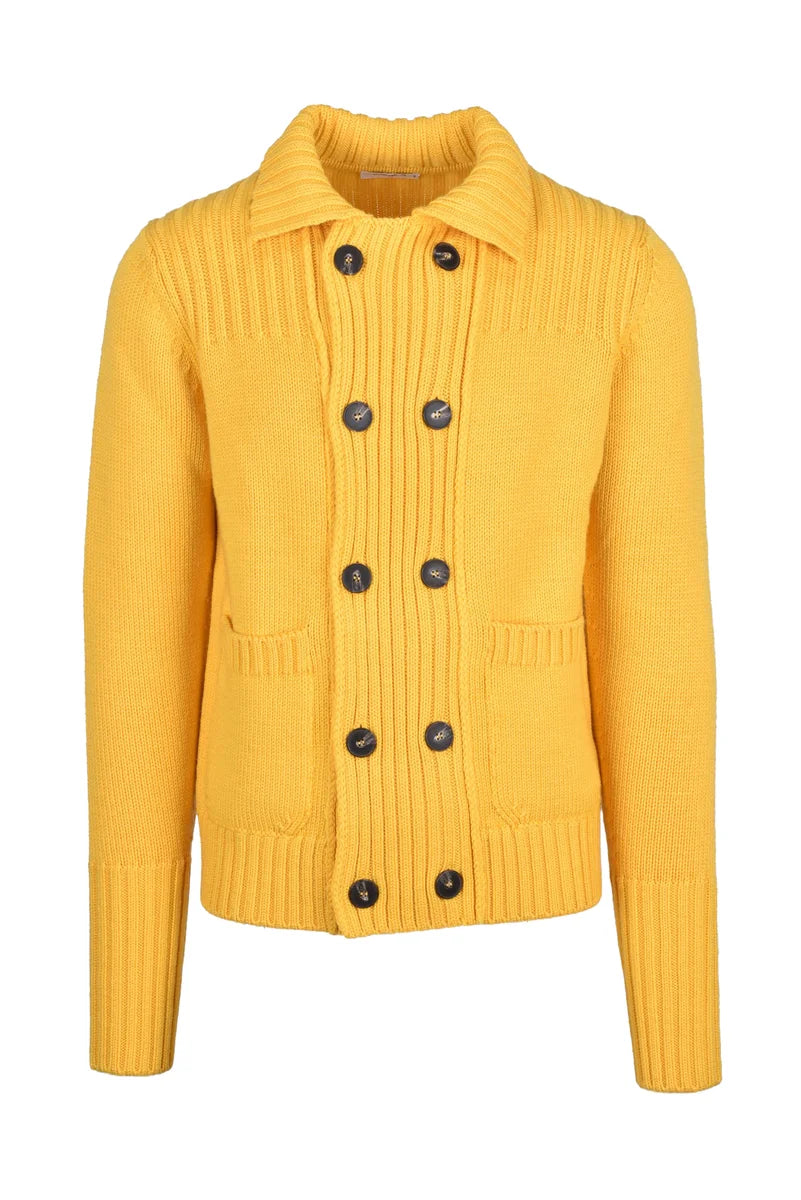 Double-Breasted Wool Cardigan - Yellow