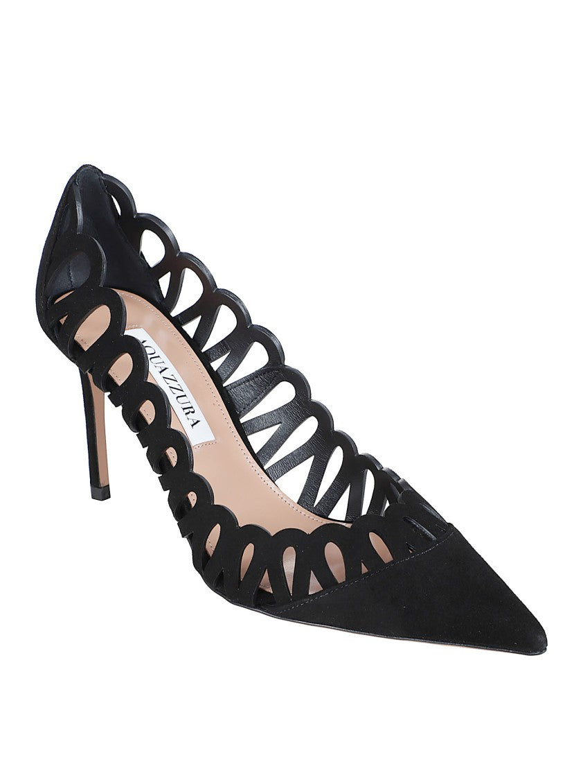Pointed Toe Slip-On Pumps With Scalloped Cutouts