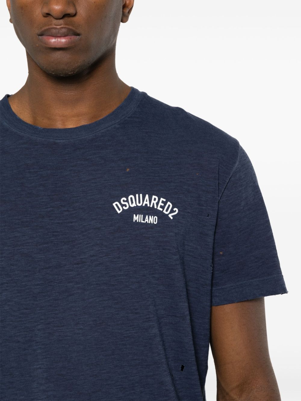 Granatowy T-shirt z mieszanki bawełny, sprany