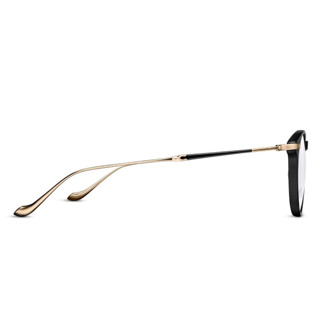 M2056 Bks-Bs Round Matte Black Acetate Eyeglasses with Gold-tone Temples