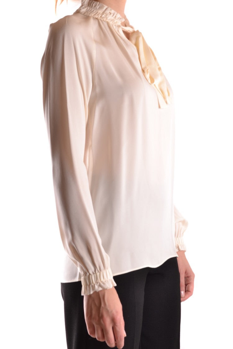 Flowing White Blouse With Ruffled Neckline