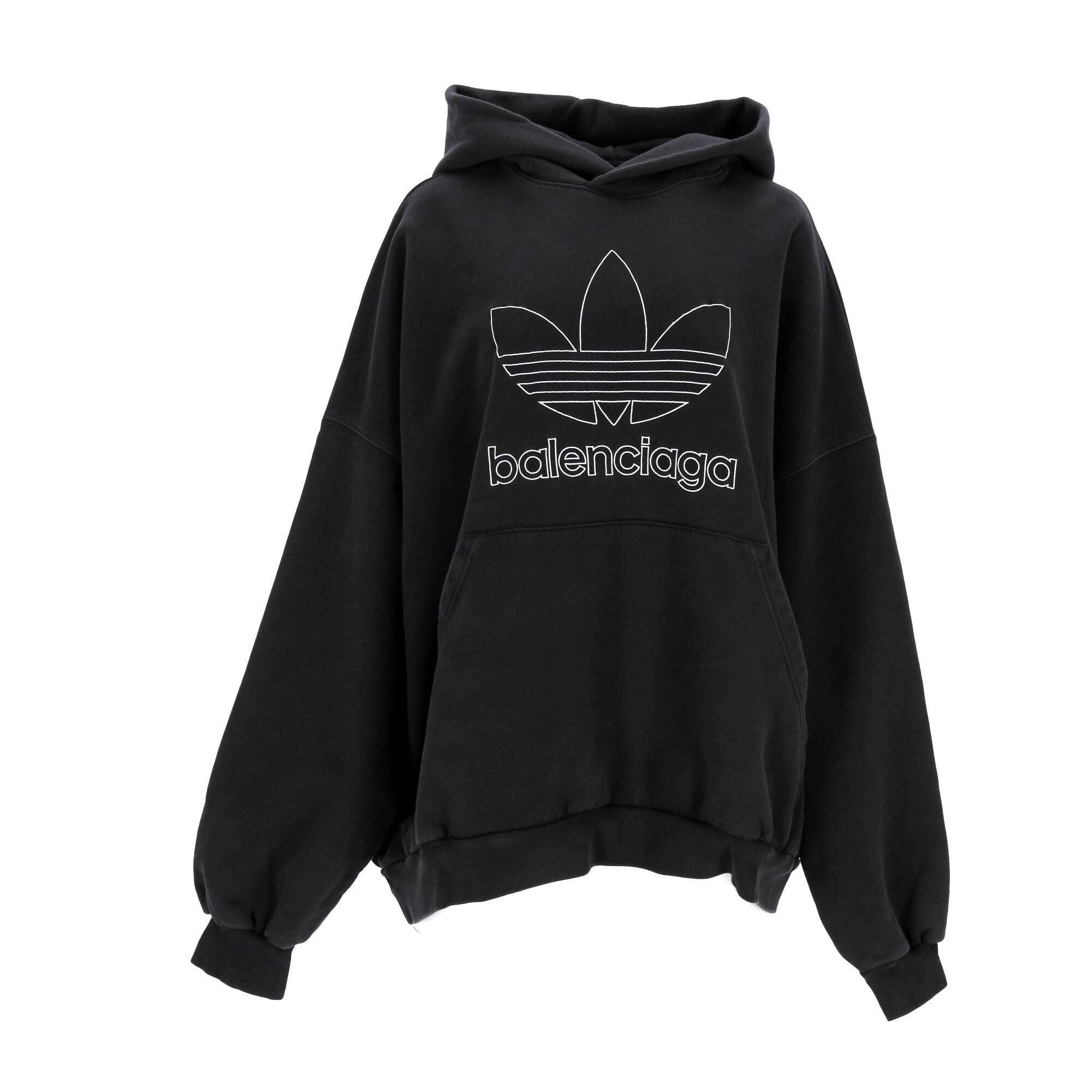 Oversized Black Fleece Hoodie With Embroidered Logos