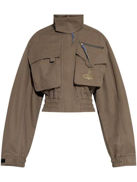 Cropped High-Collar Jacket with Oversized Pockets