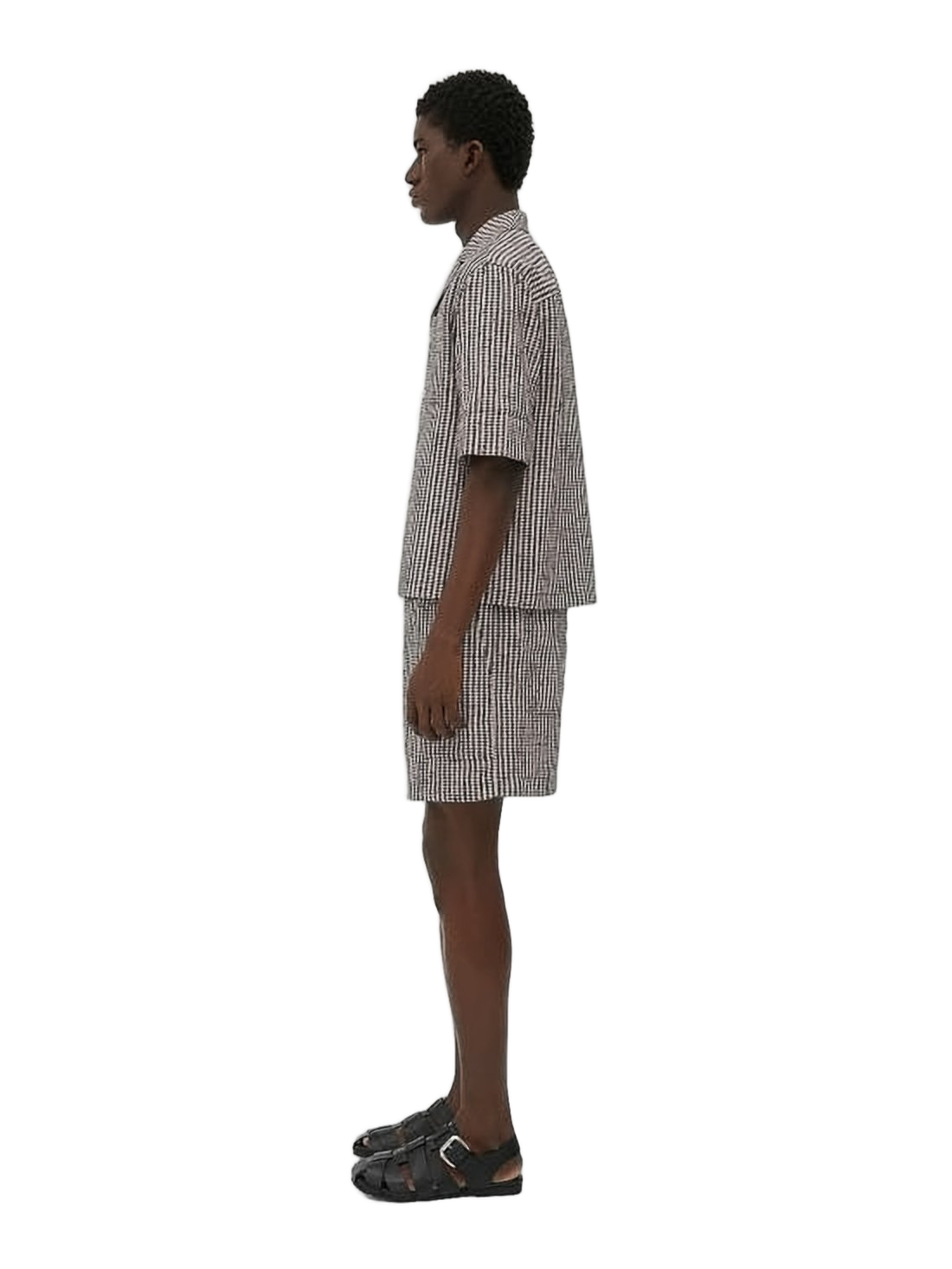 Fine Checkered Short-Sleeve Shirt with Classic Collar