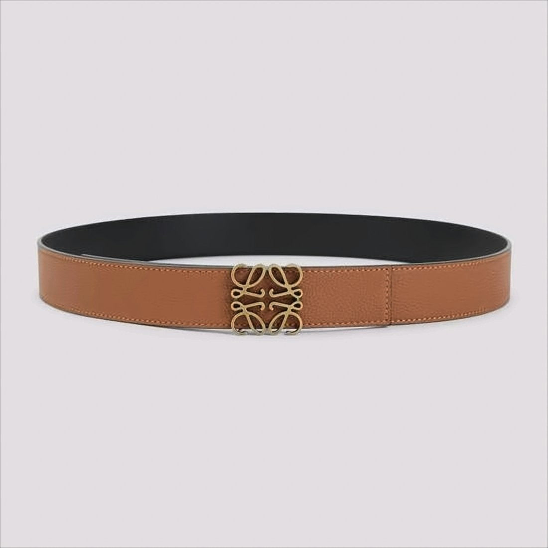 Dual-Tone Calf Leather Belt with Ornate Gold Buckle