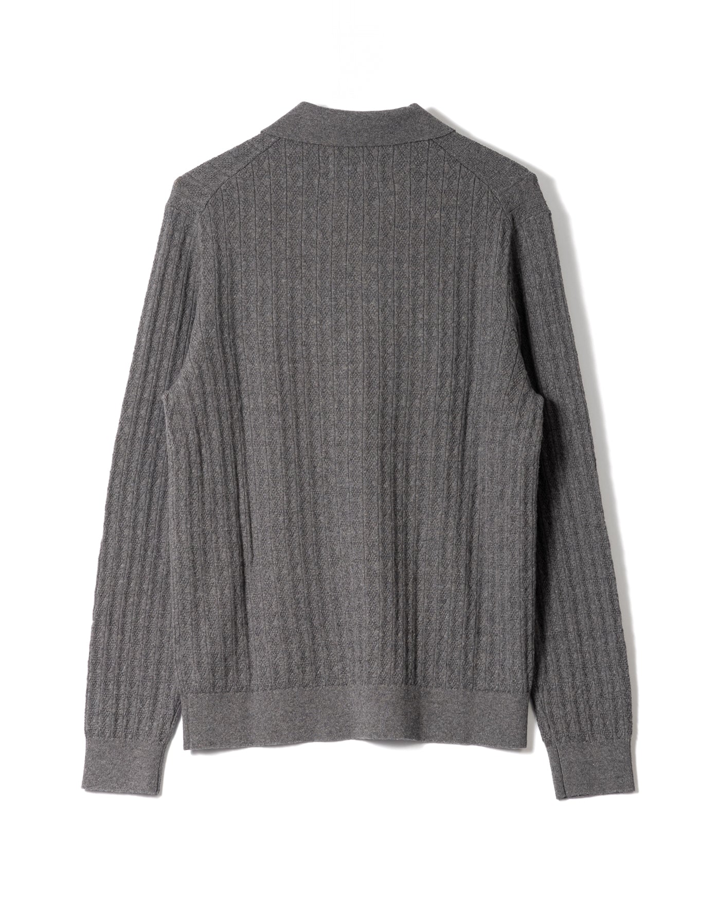 Textured Diamond Stripe Knit Polo in Grey Marl