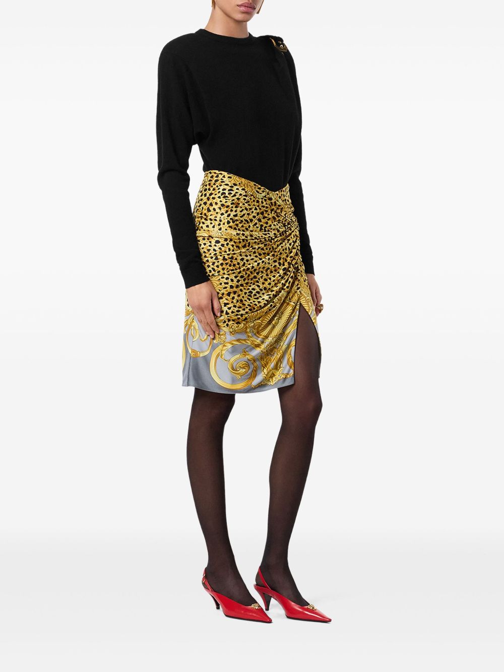 Grey Cheetah Print Midi Skirt