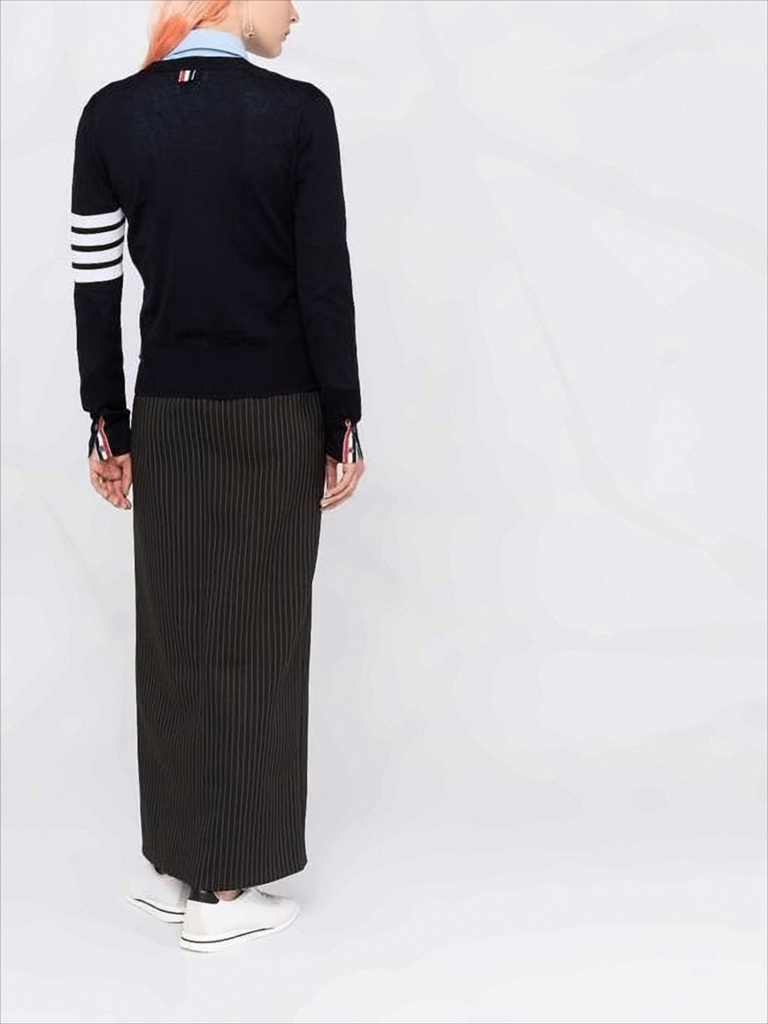 V-Neck Merino Wool Cardigan With Distinctive Stripes
