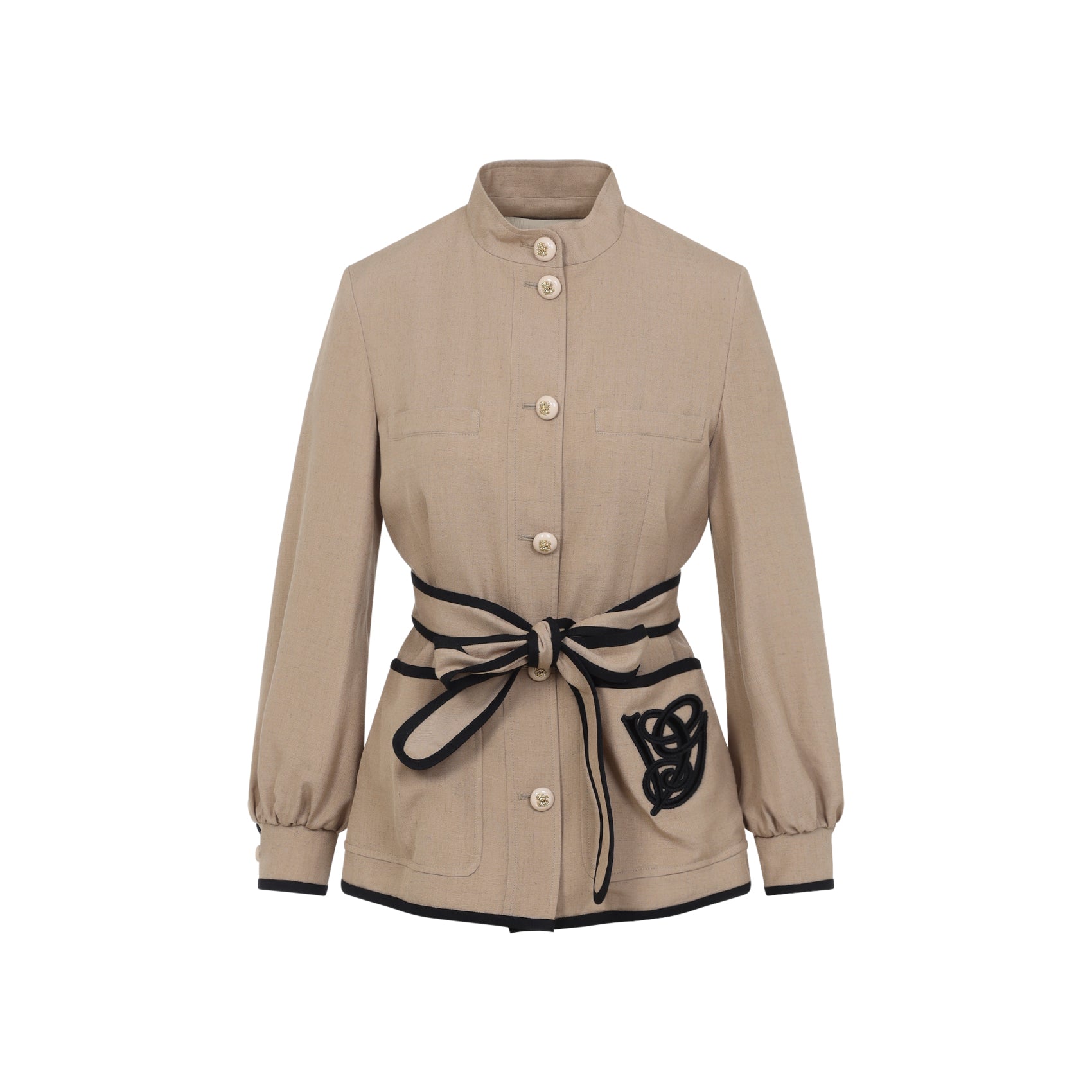 Structured Beige Jacket With Stand Collar