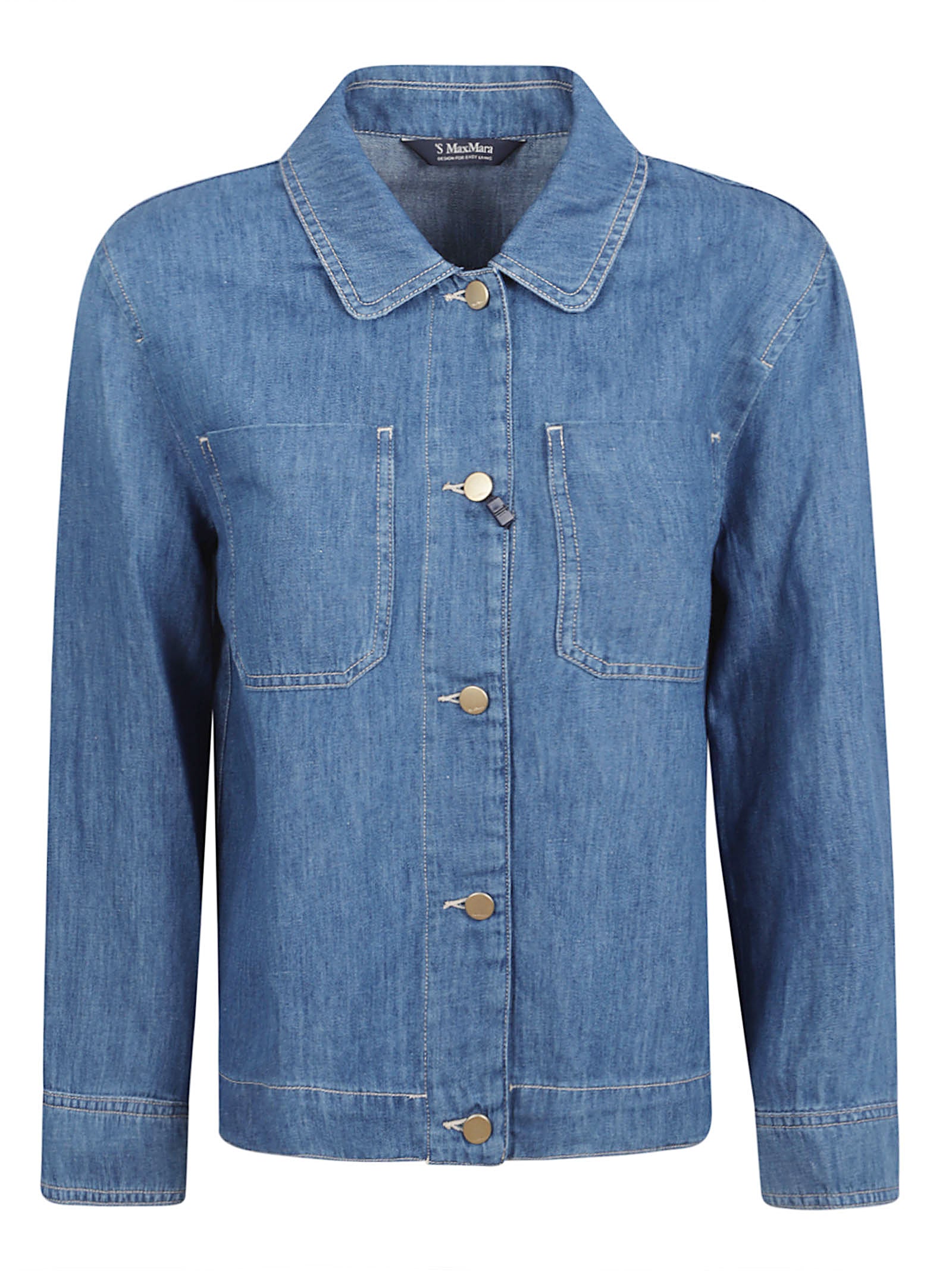Cropped Denim Jacket with Classic Collar and Buttoned Cuffs