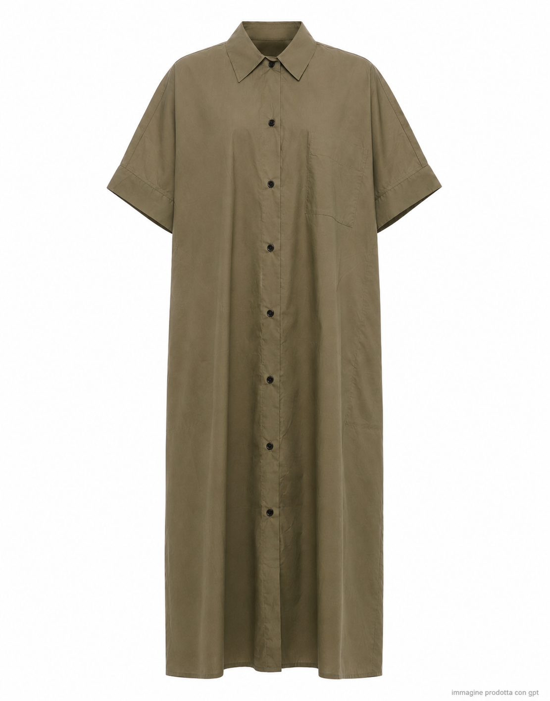 Loose Cotton Poplin Long Shirt Dress with Utility Design