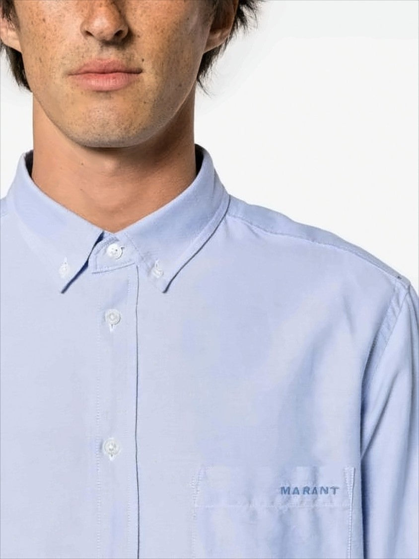Long Sleeve Blue Cotton Button-Up Shirt