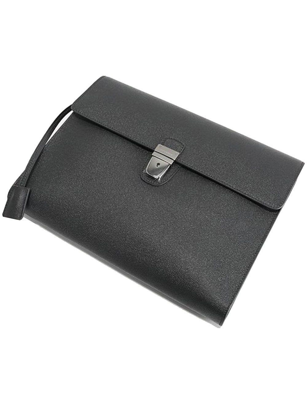 Black Rectangular Leather Metal Buckle Briefcase