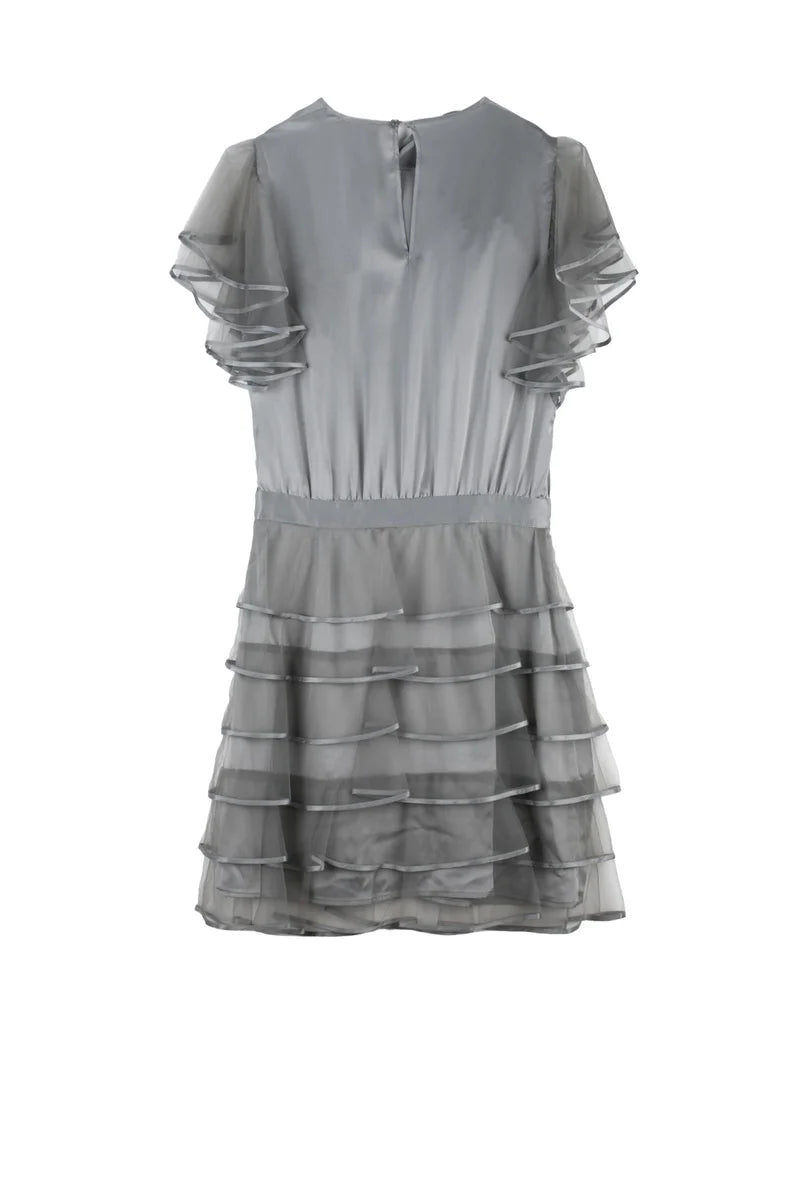 Satin Dress Tulle Skirt - Grey
