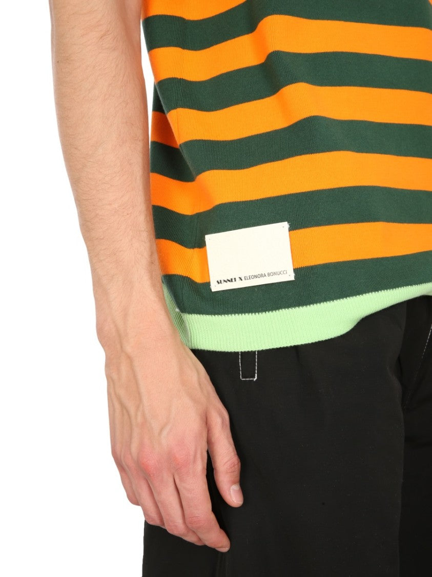 Horizontal Striped Knitted Polo Shirt