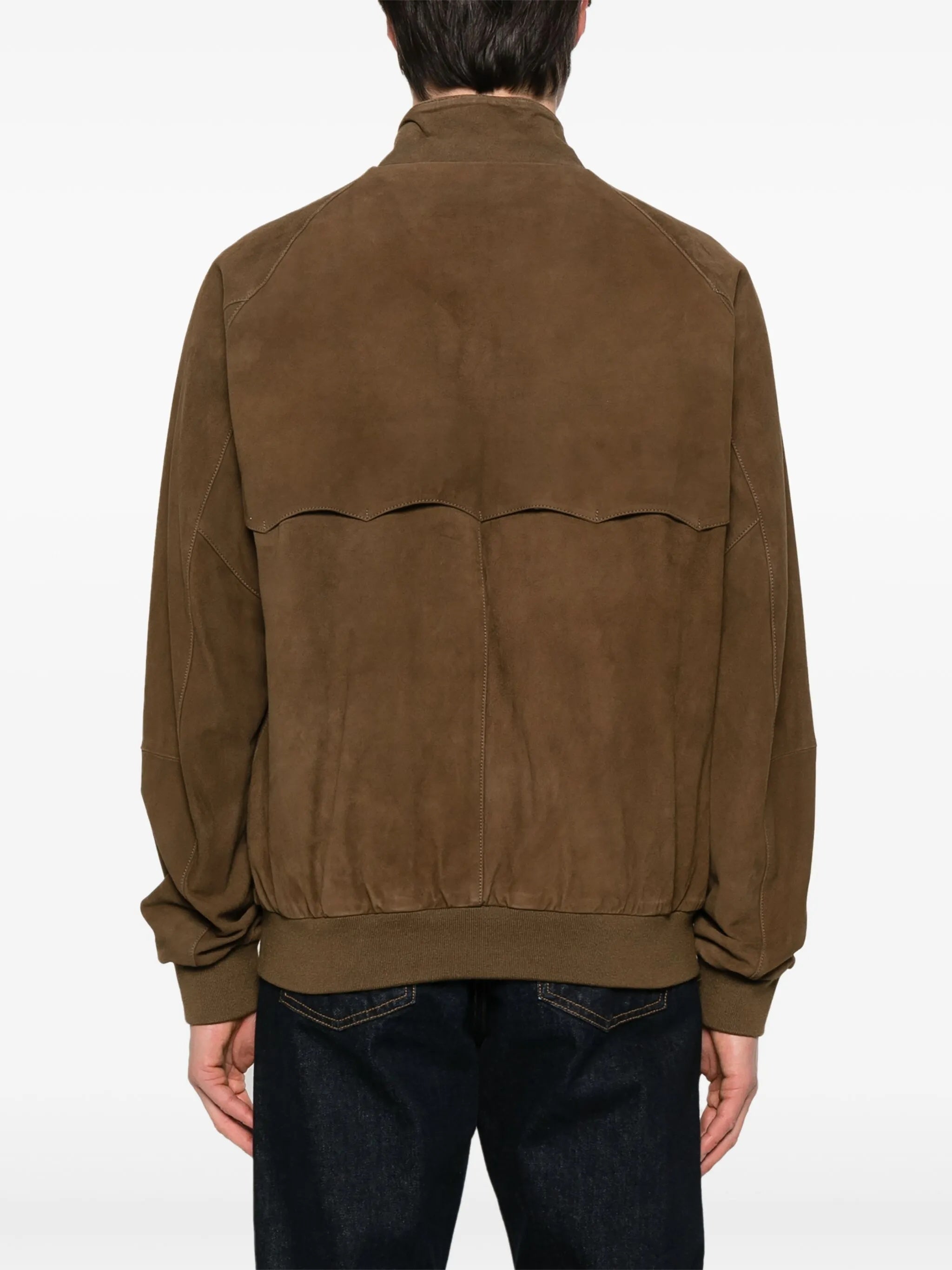 Brown Suede Tartan Lining Casual Jacket