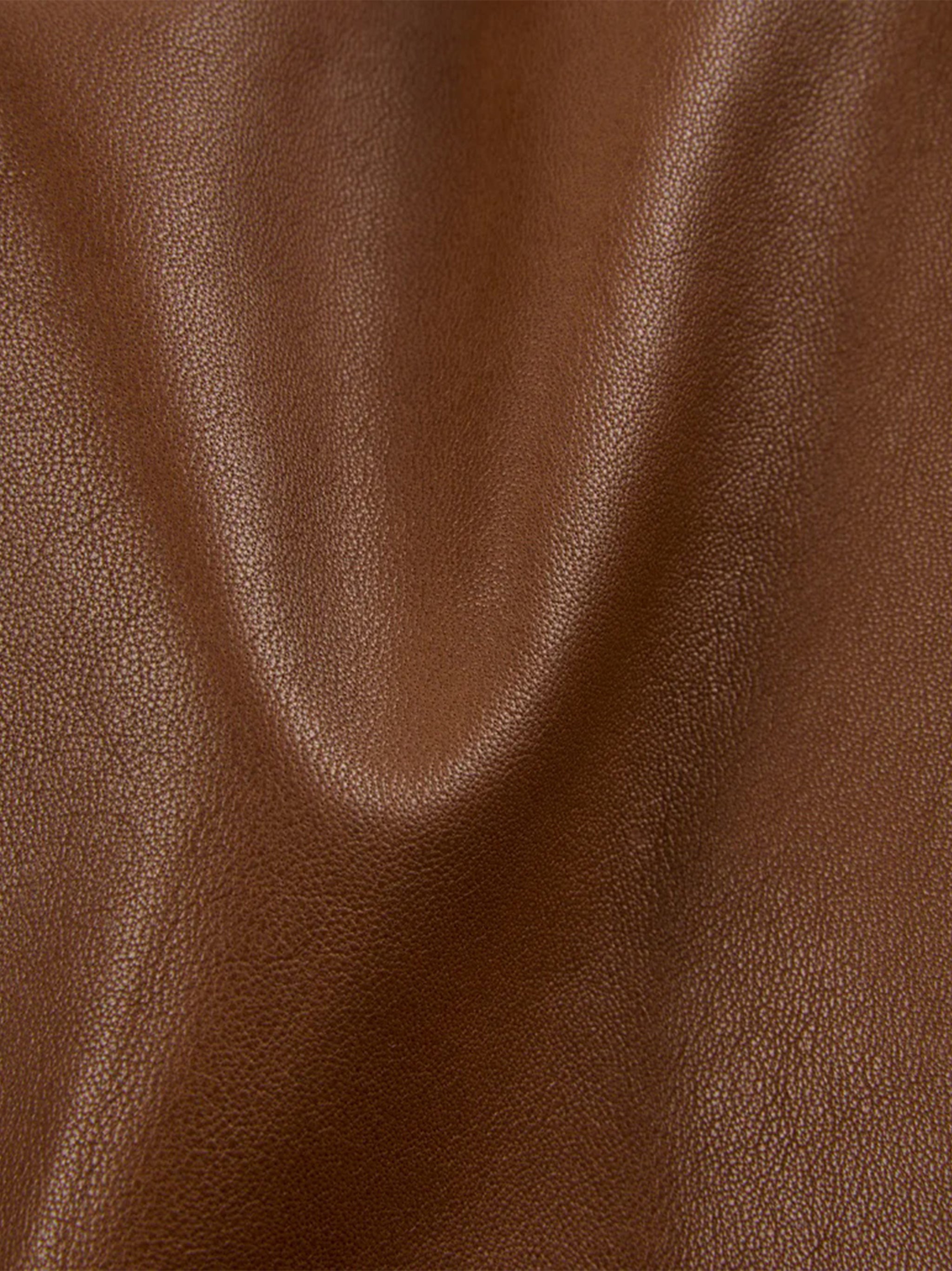 Brown Cropped Smooth Leather Bomber Jacket