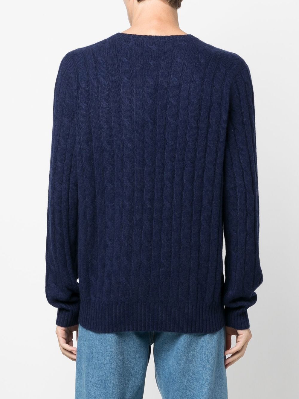 Navy Blue Cable-Knit Cashmere Sweater