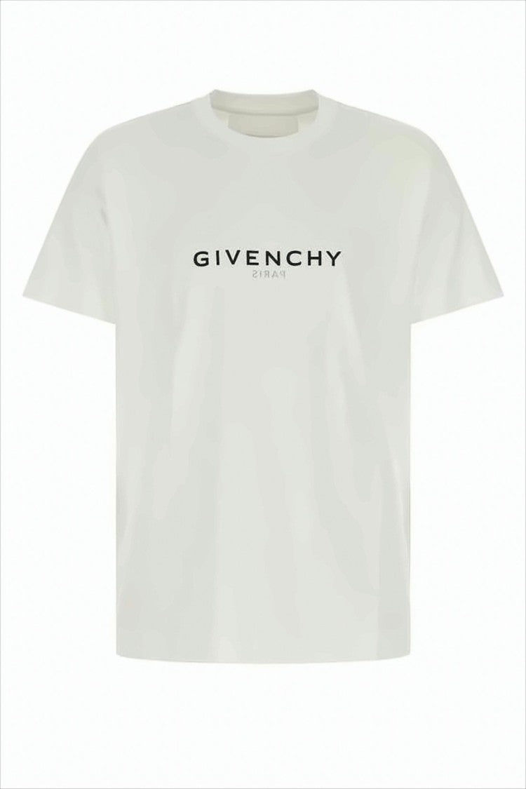 Boxy-Cut White Cotton T-Shirt with Bold Logo and Minimalist Design