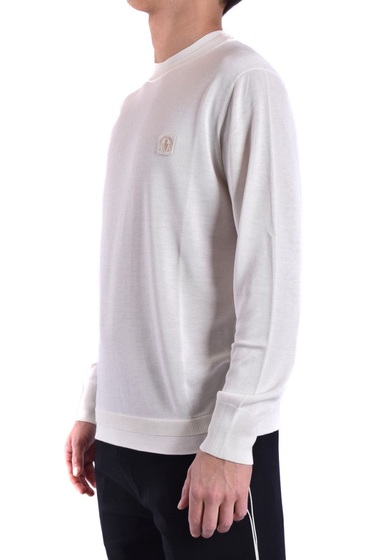 Natural Knit Sweater With Ribbed Details