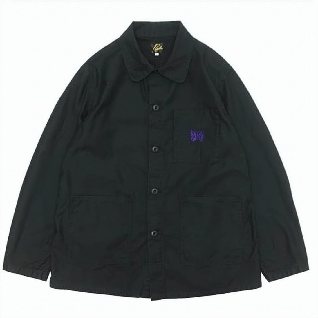 Button-Up Black Casual Jacket with Embroidered Detail