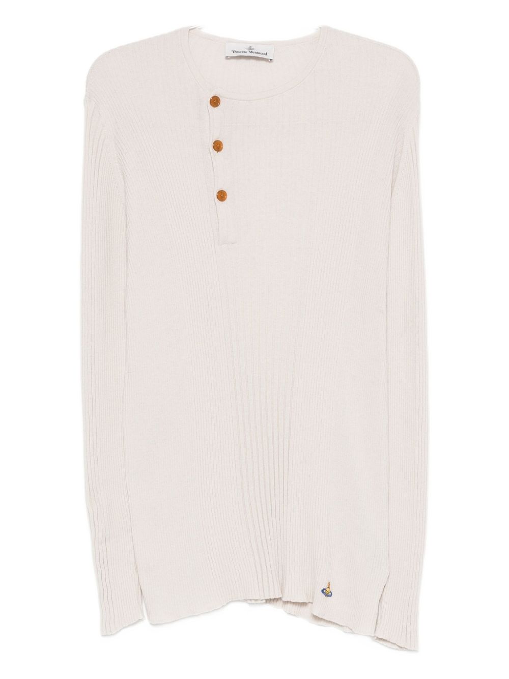 Button Placket Ribbed Sweater with Logo Detail