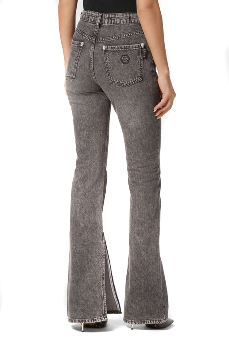 Flared High-Waisted Jeans With Split Hem Design