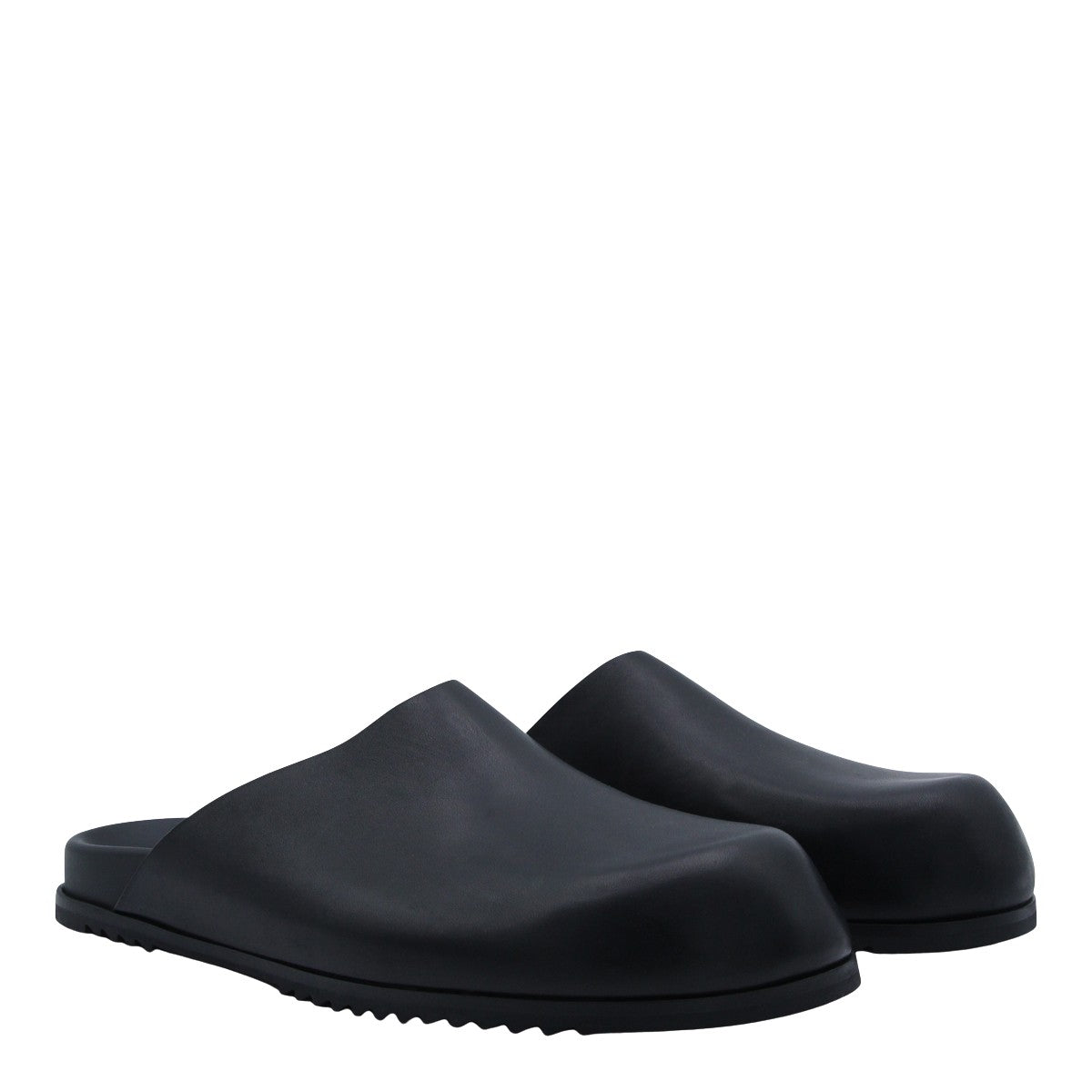 Black Leather Slip-On Sandals