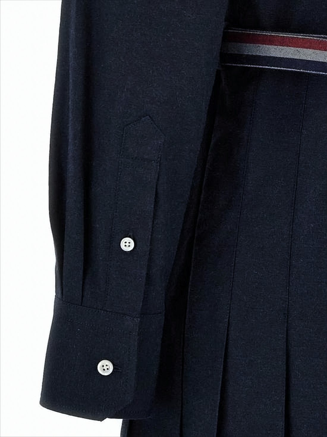 Pleated Midi Dress with Classic Collar and Waist Belt