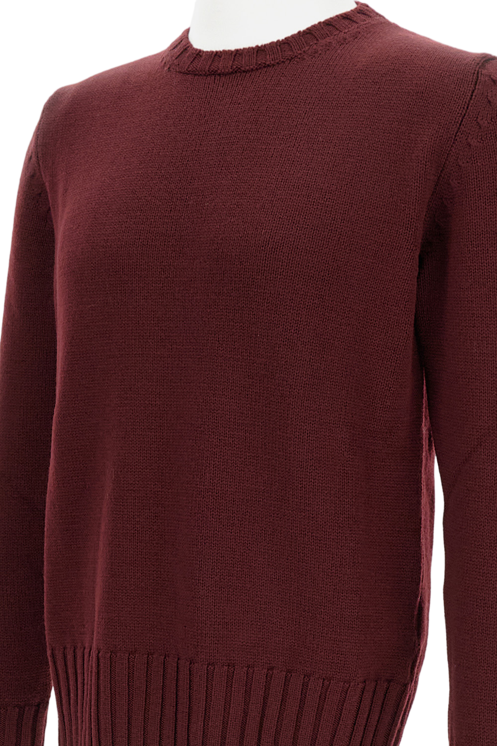 Ribbed Hem Wool Crew Neck Sweater