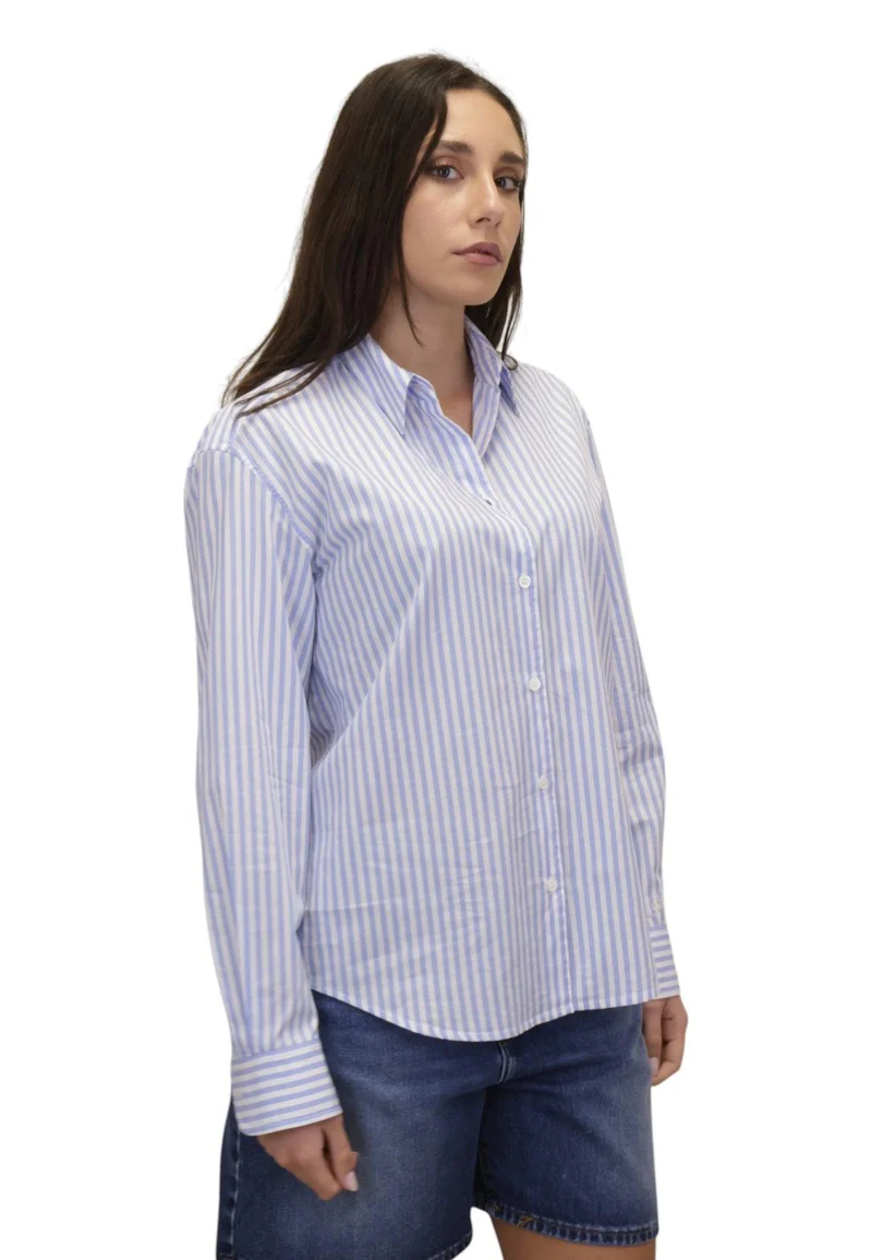 Classic Striped Button-Up Shirt with Embroidered Detail
