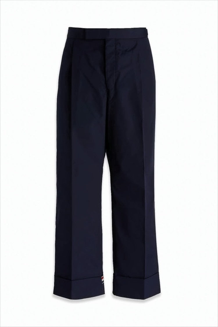 Tailored Navy Straight-Leg Pants with Cuffed Hems