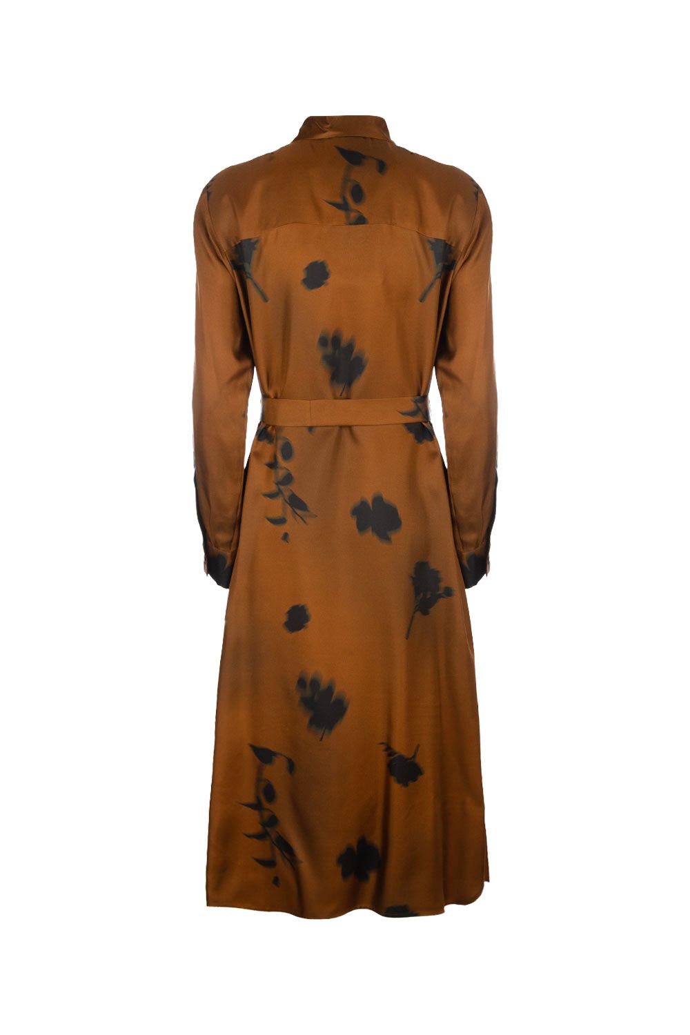 Silk Midi Dress With Classic Shirt Collar