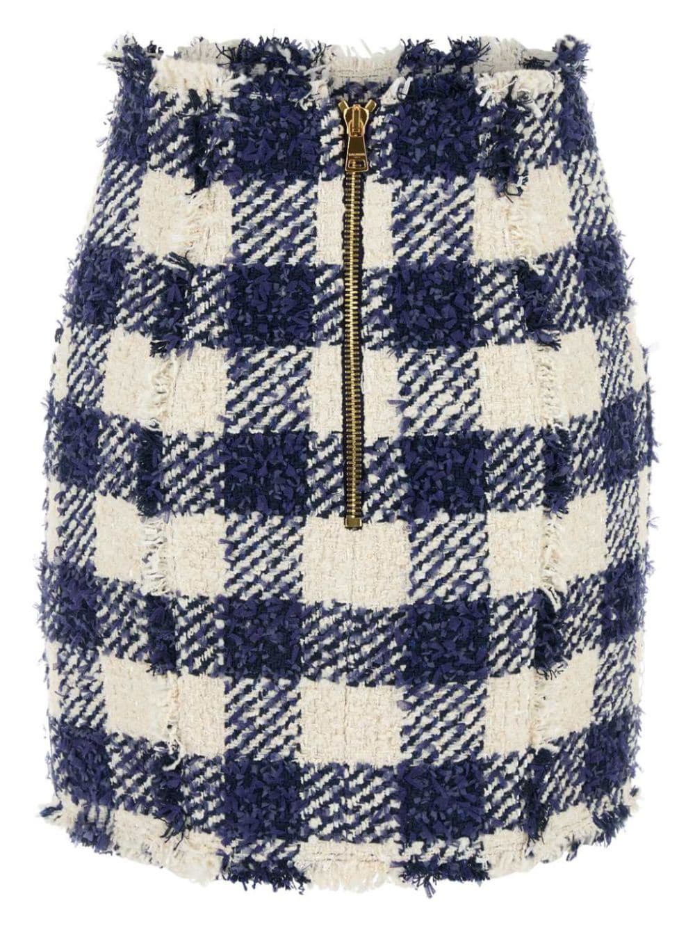 Thigh-Length Cotton Blend Tweed Skirt