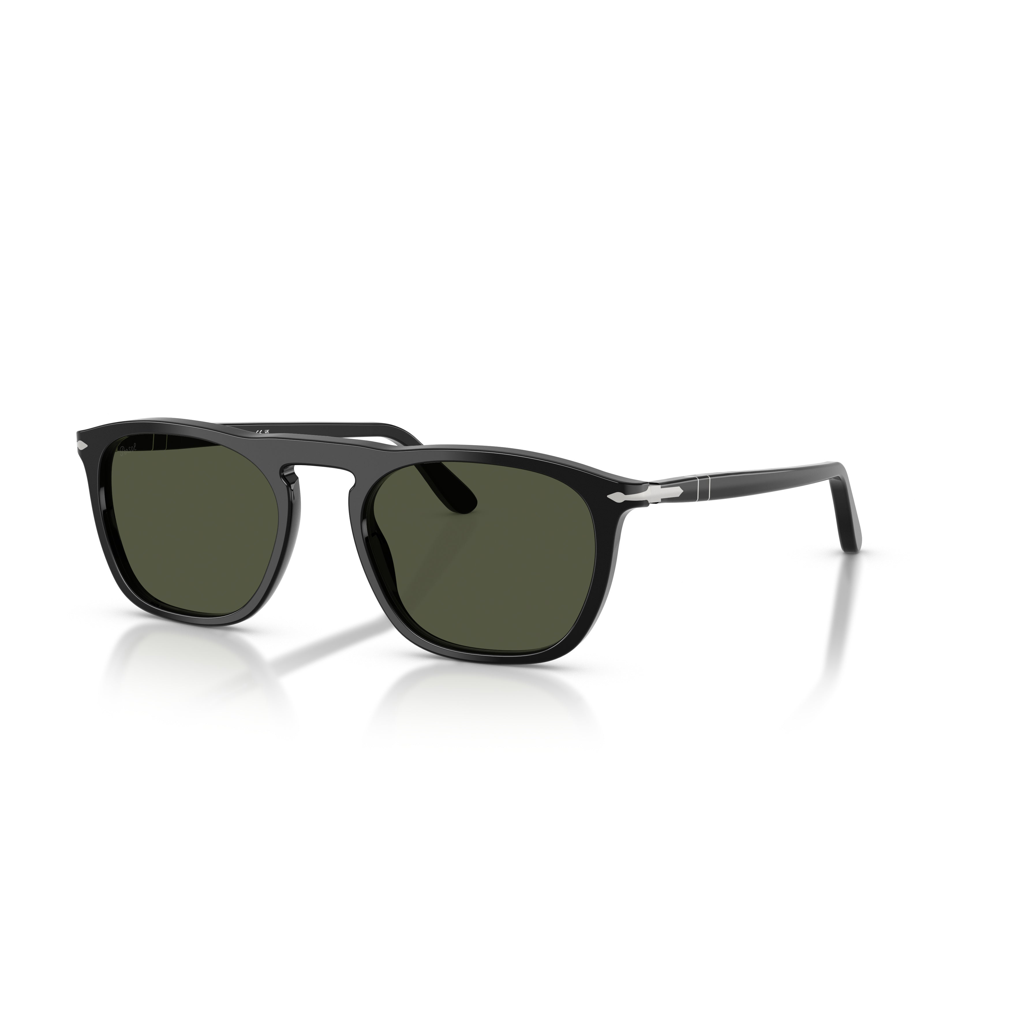 0po3391s Classic Black Acetate Sunglasses with Dark Green Lenses