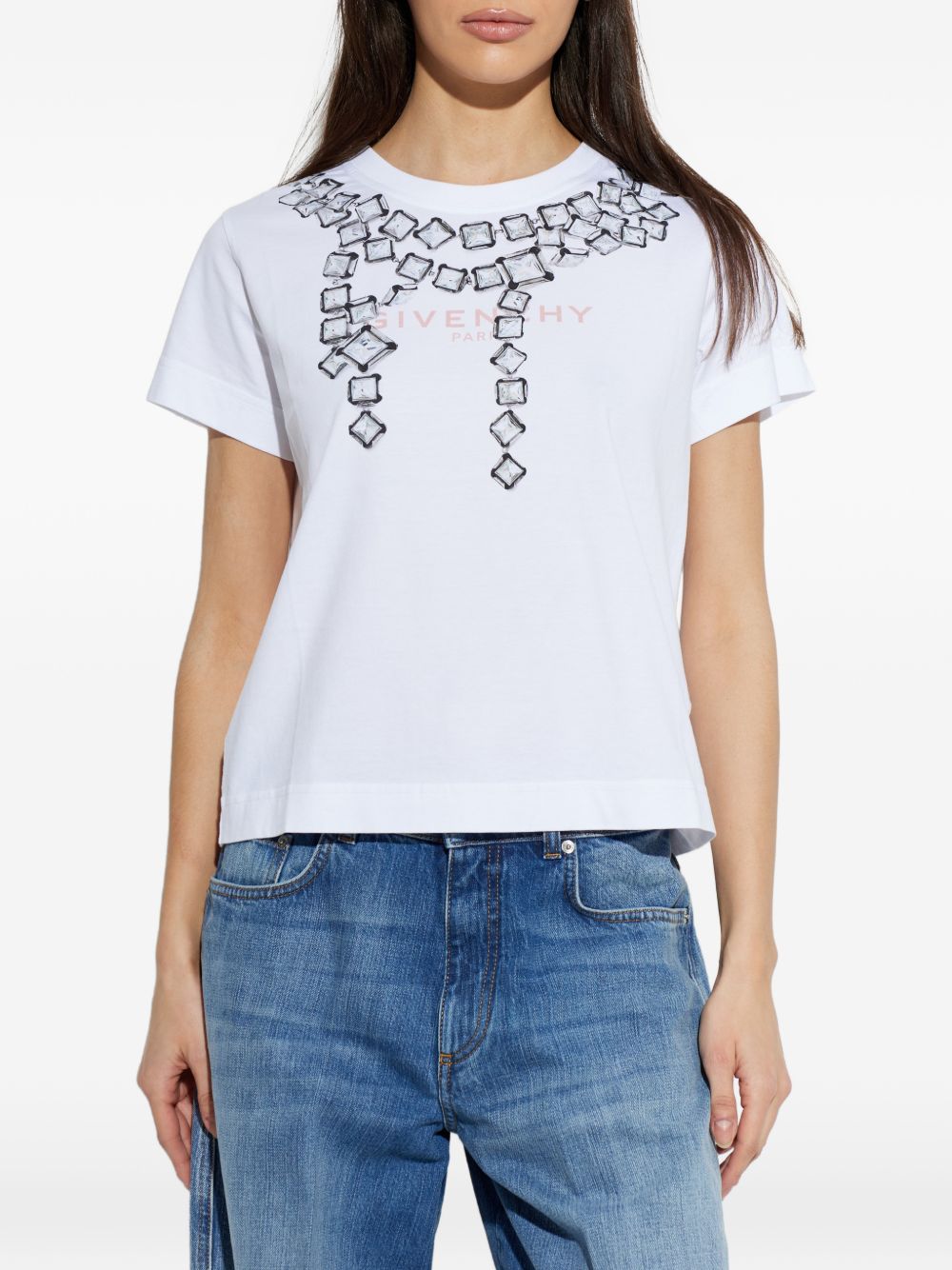 White Silk And Nylon Crew Neck Top
