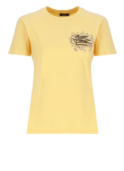 Embroidered Cotton T-Shirt With Floral Paisley Accents