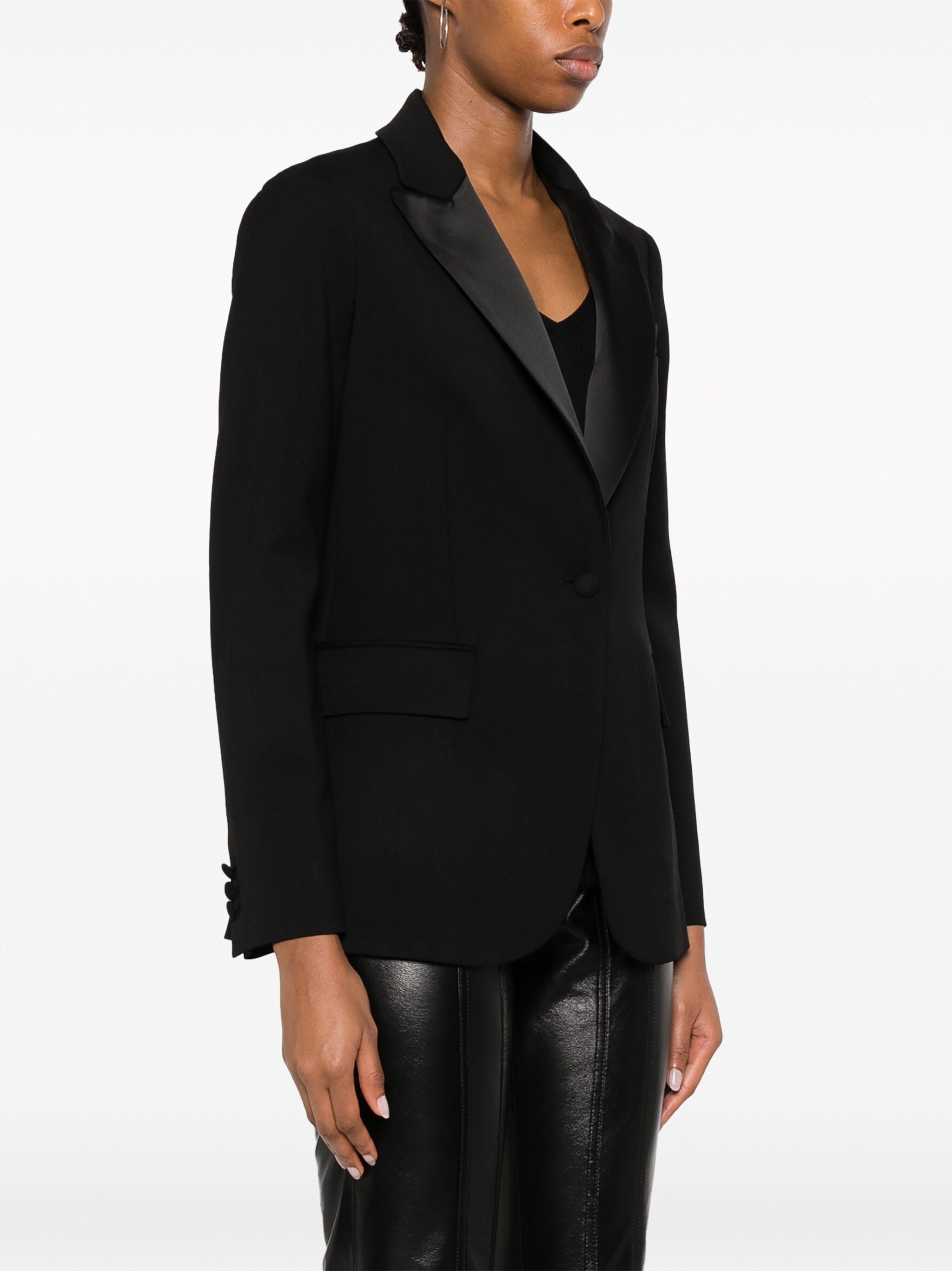 Black Tailored Textured Wool Blend Blazer