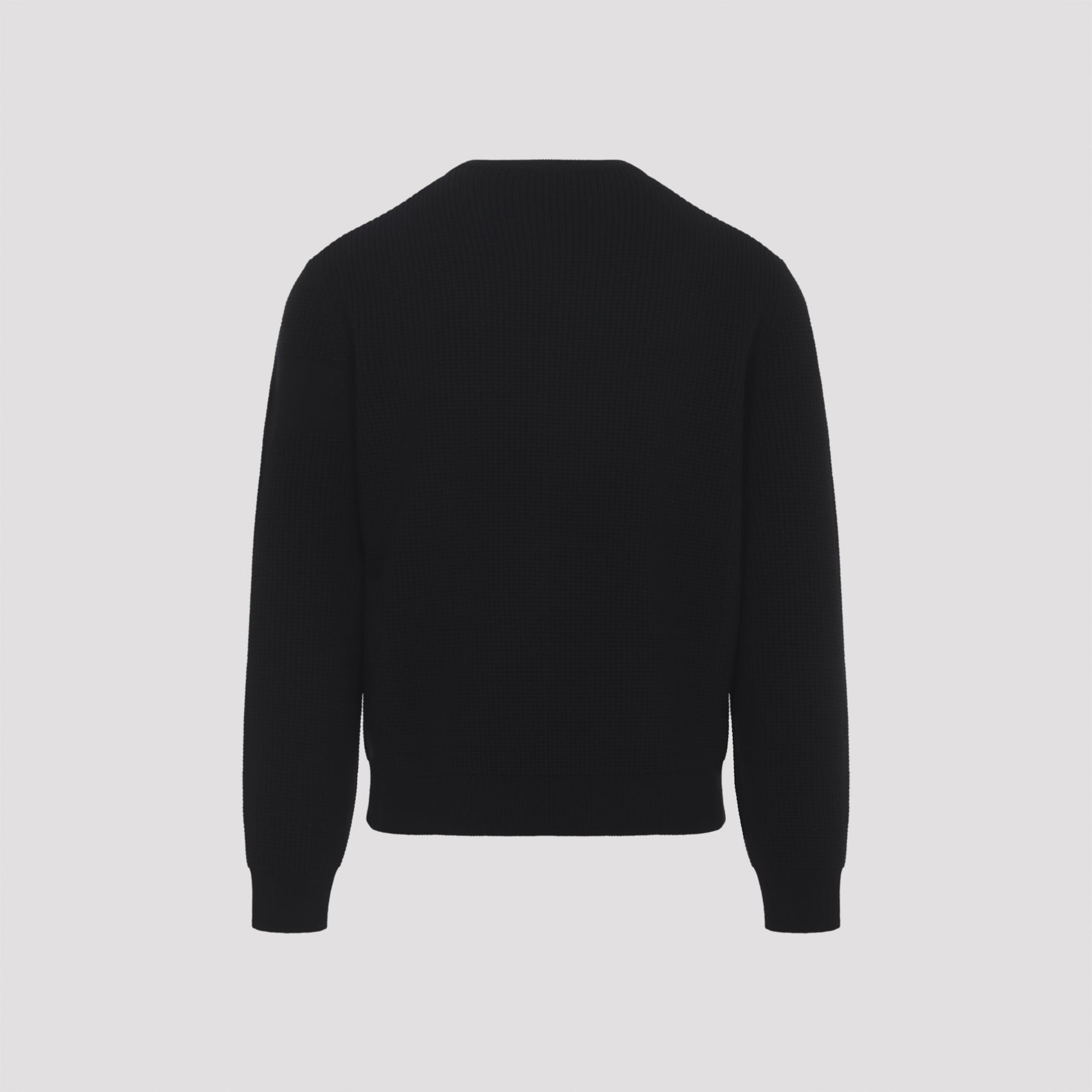 Textured Knit Black Crew Neck Sweater