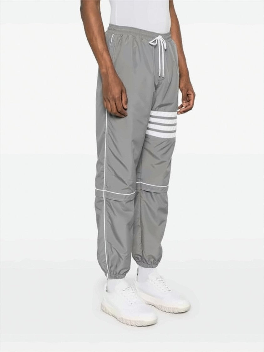 Grey Polyester Jogger Pants with Signature Stripes
