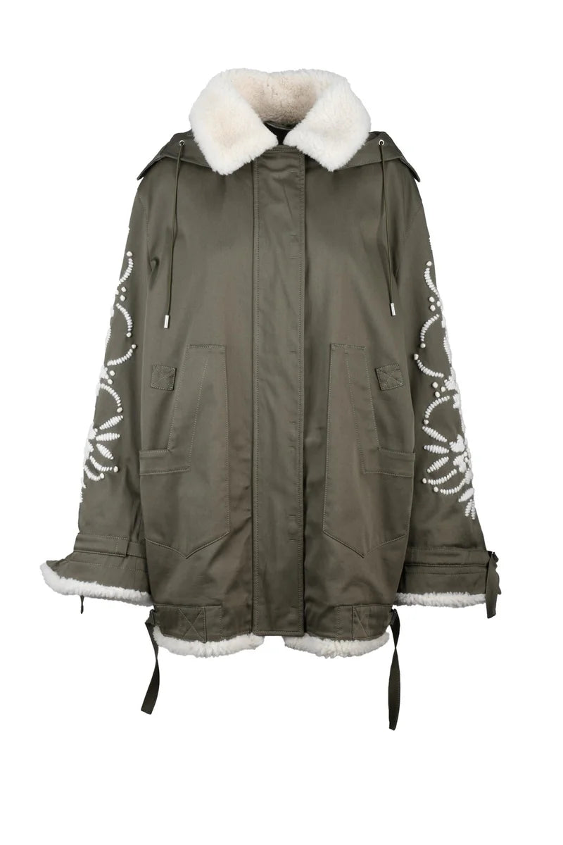 Canvas Parka Wool Embroidery - Green