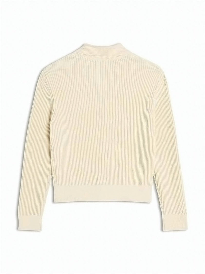 Cropped Ribbed Knit Cardigan With Button-Down Front