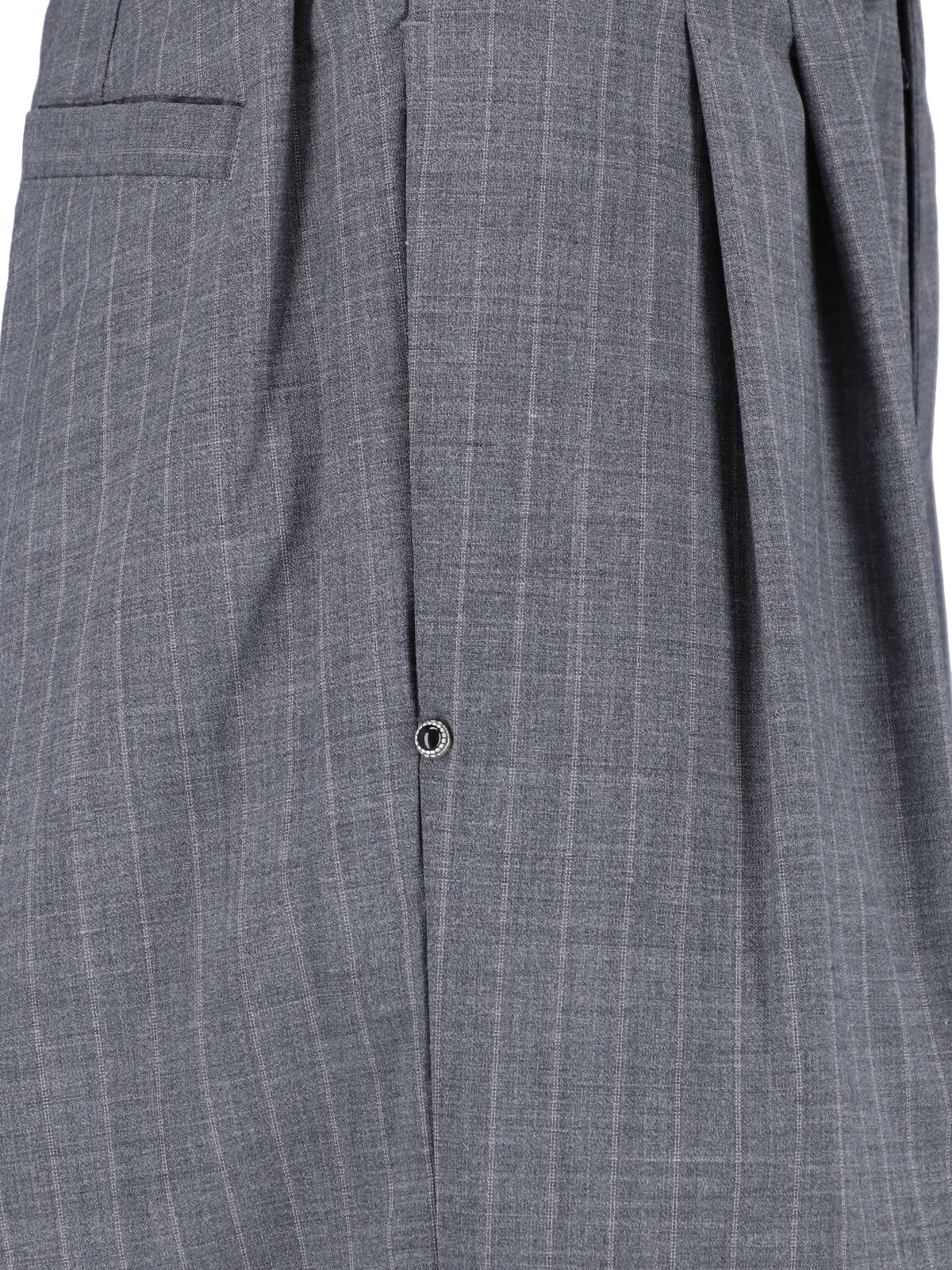 Grey Pinstripe Straight-Leg Wool Trousers