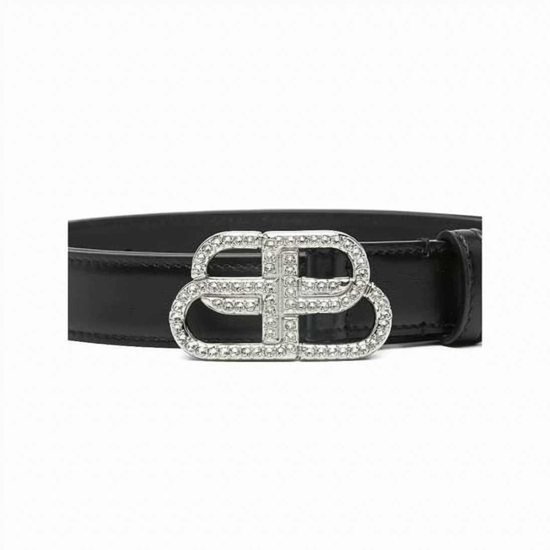 Black Polished Leather Crystal Buckle Belt