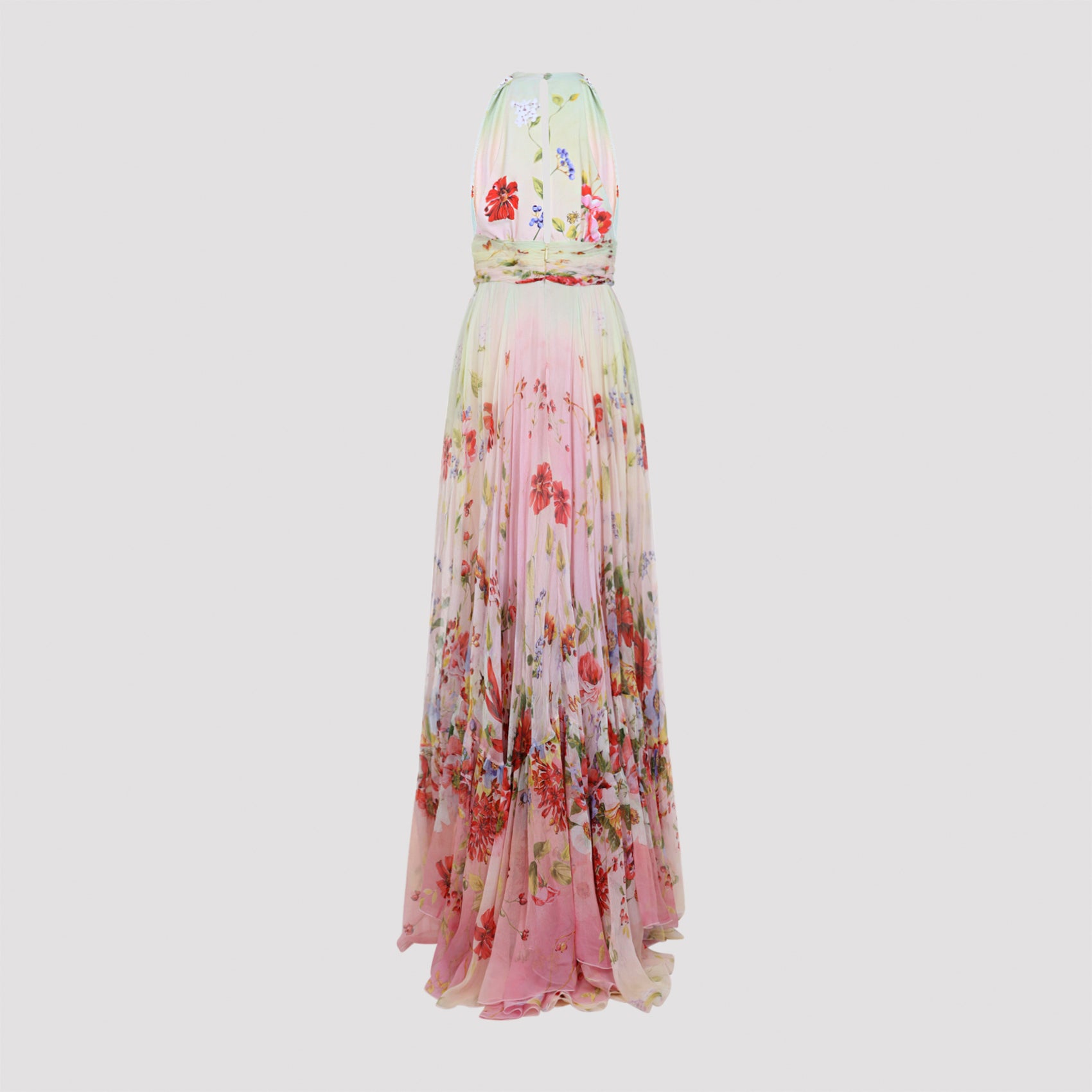 Silk Maxi Dress With Deep V-Neckline And Floral Print