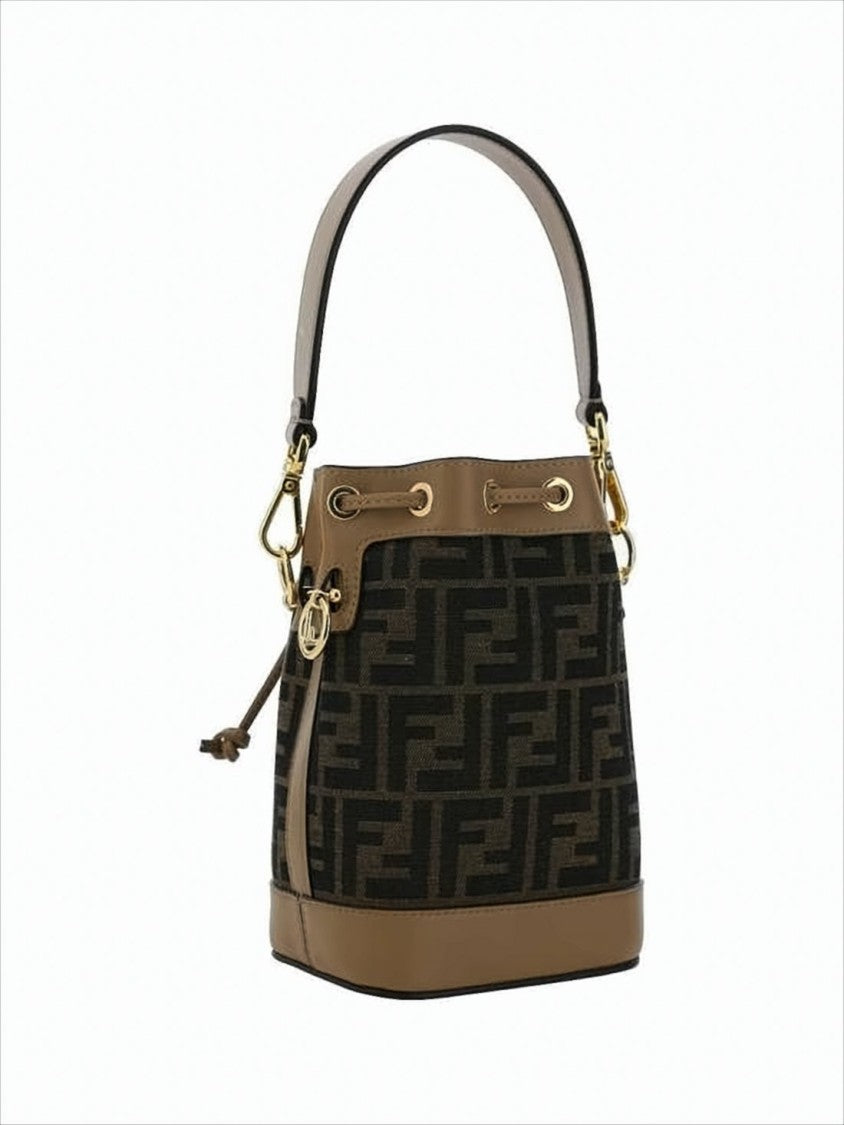 Bucket-Style Monogram Shoulder Bag with Drawstring Closure
