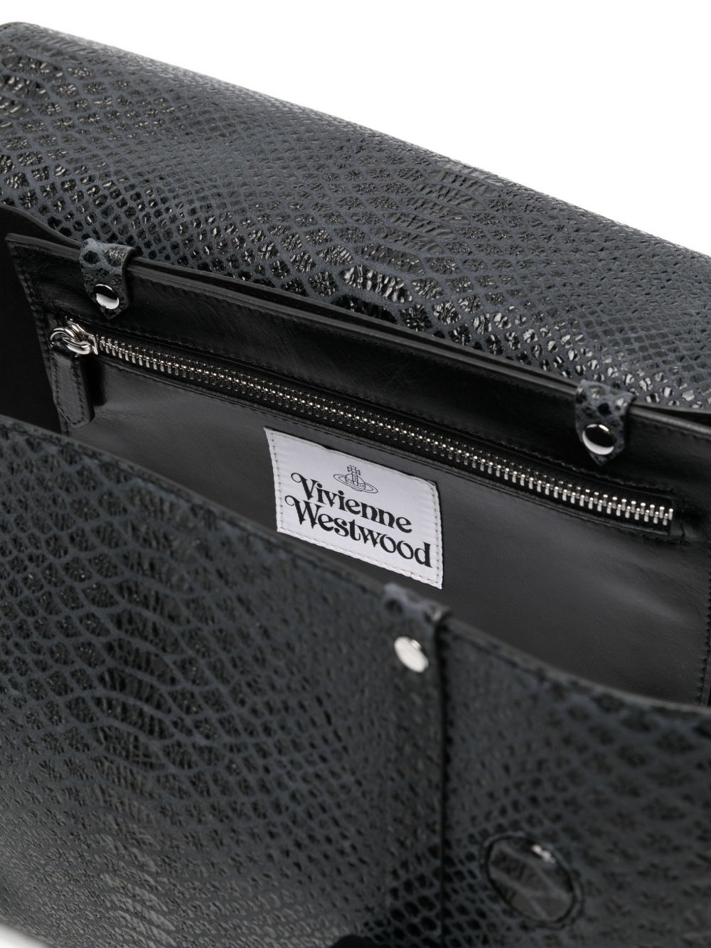 Dark Grey Snakeskin Textured Leather Bag