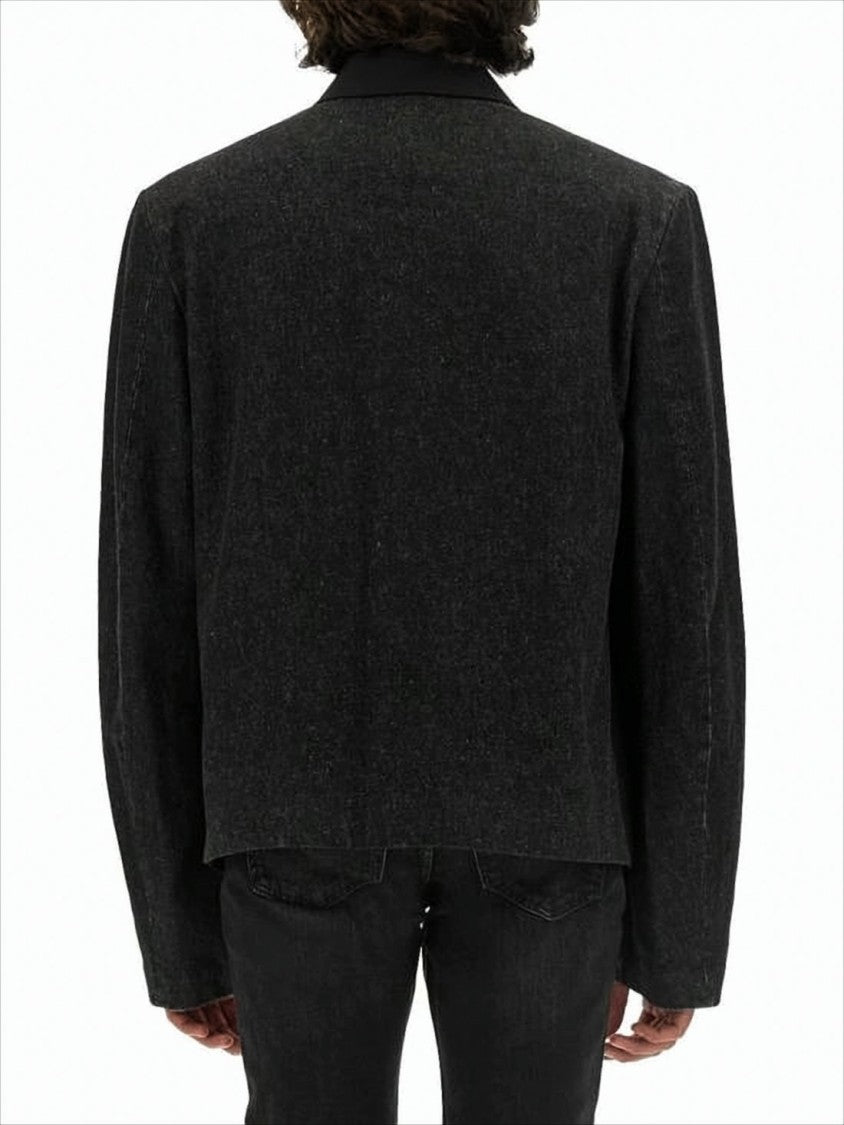 Structured Black Jacket with Textured Finish and Modern Sleeves