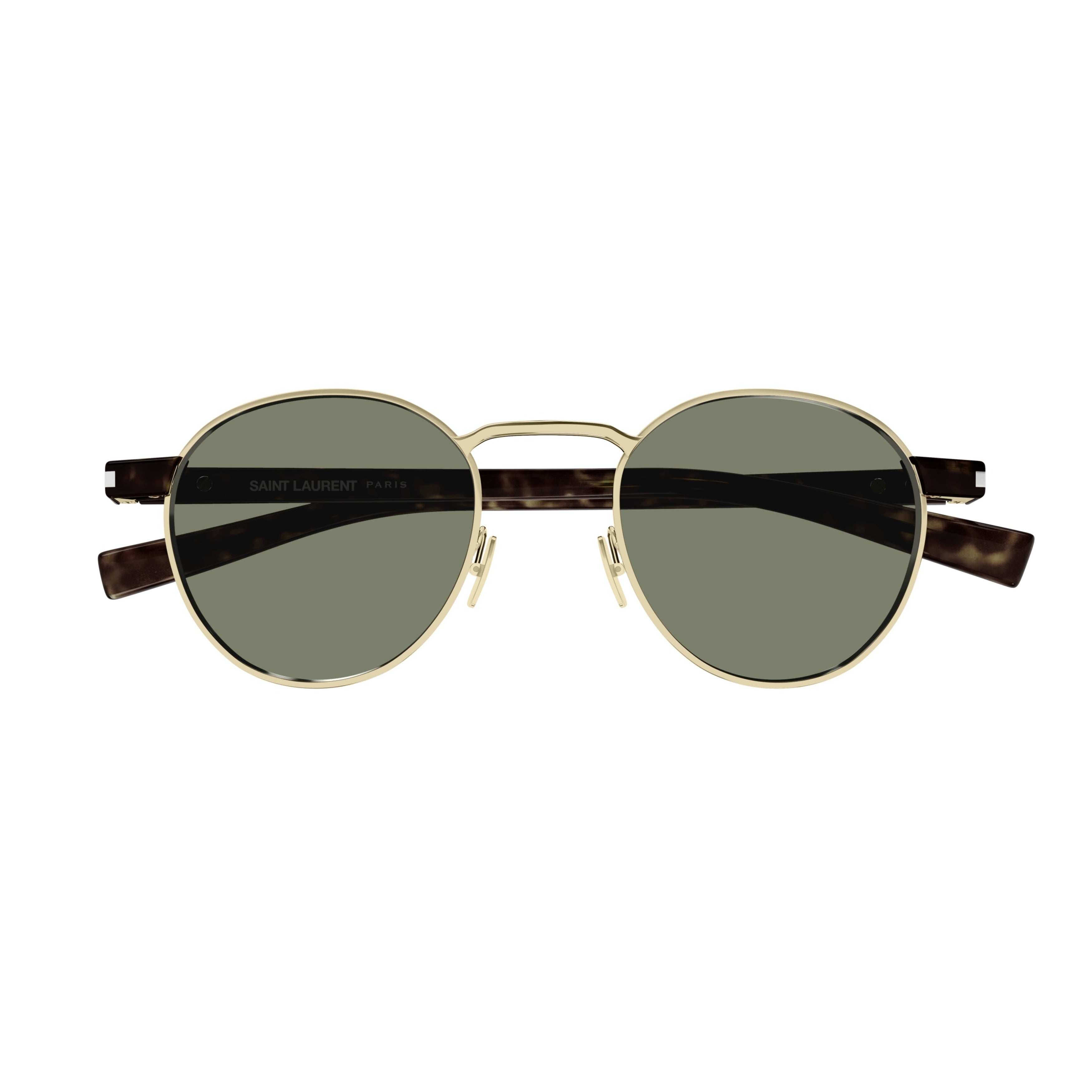 Gold-tone Round Frame Sunglasses with Tortoiseshell Temples