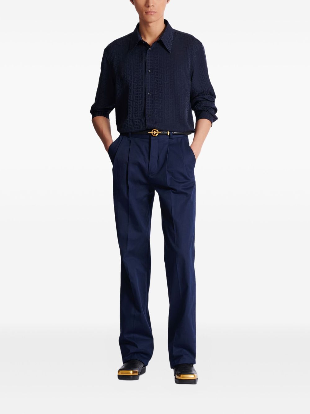 Jacquard Pattern Silk-Nylon Blend Shirt